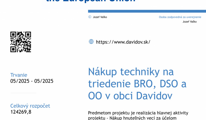 Fotka - Nákup techniky na triedenie BRO, DSO a OO v obci Davidov